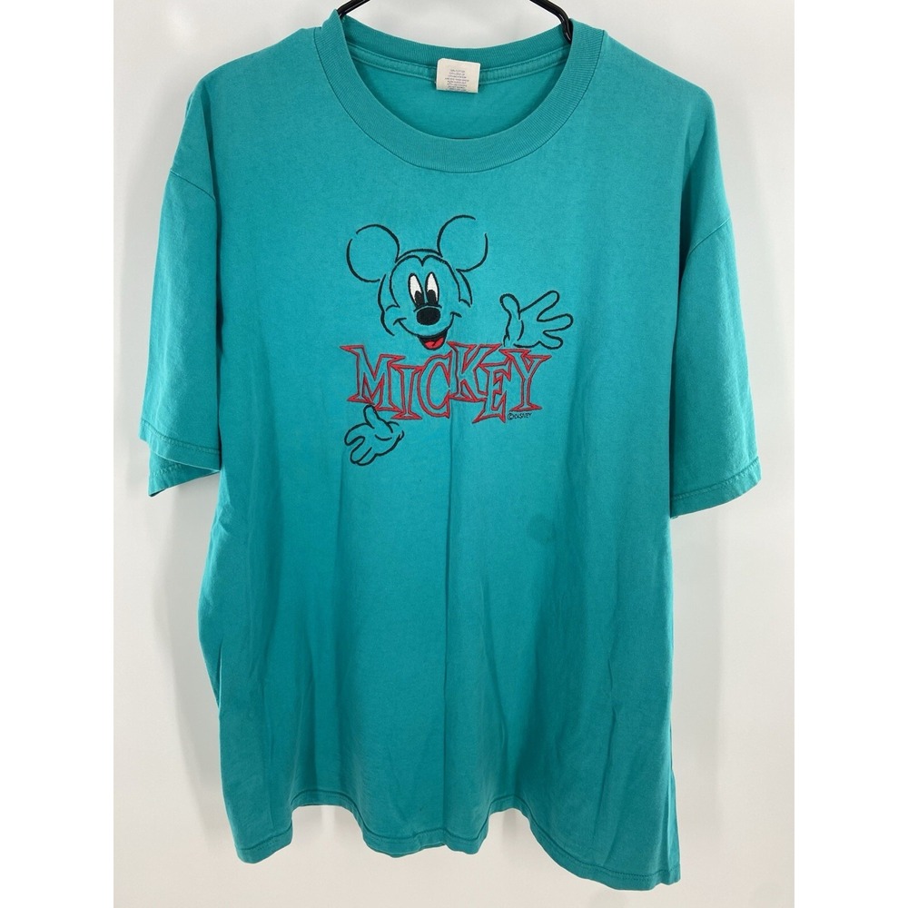 Vintage Mickey Mouse Disney T Shirt Velva Sheen Embroidered‎ 90s Size XL